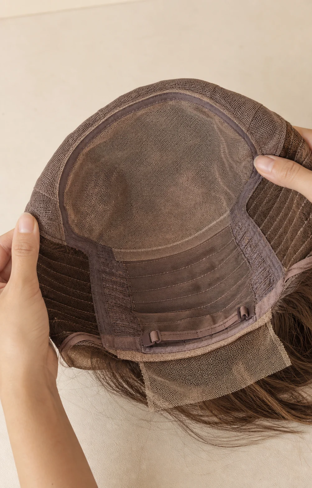 Original illustrative inside construction of a custom wig cap