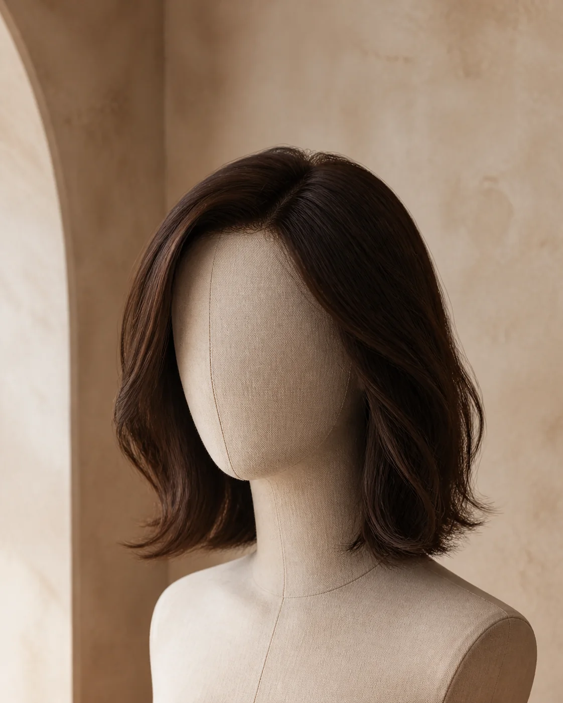 Original illustrative finished custom wig on a canvas mannequin