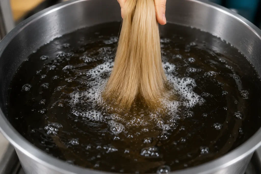 Human hair washing process before wig production