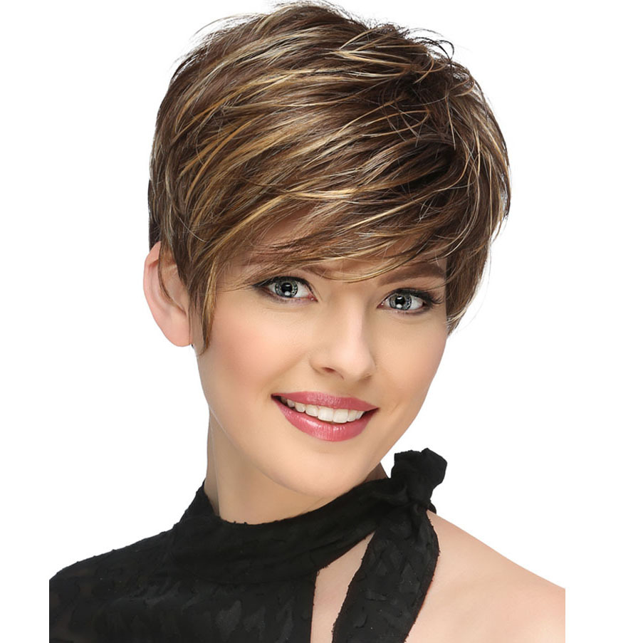 Brown Highlighted Side-Swept Pixie Synthetic Wig