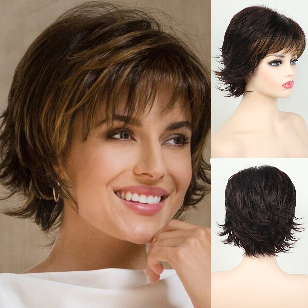 Brown Layered Synthetic Wig with Flipped Ends