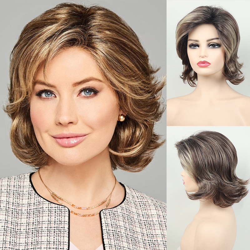 Highlighted Brown Flipped Bob Synthetic Wig