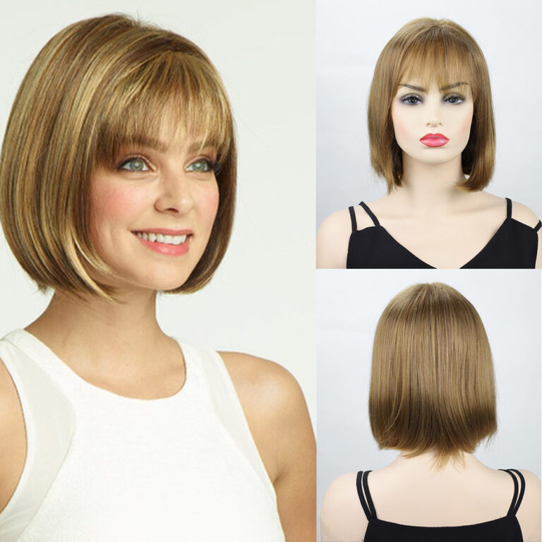 Honey Blonde Blunt Bob Synthetic Wig with Bangs