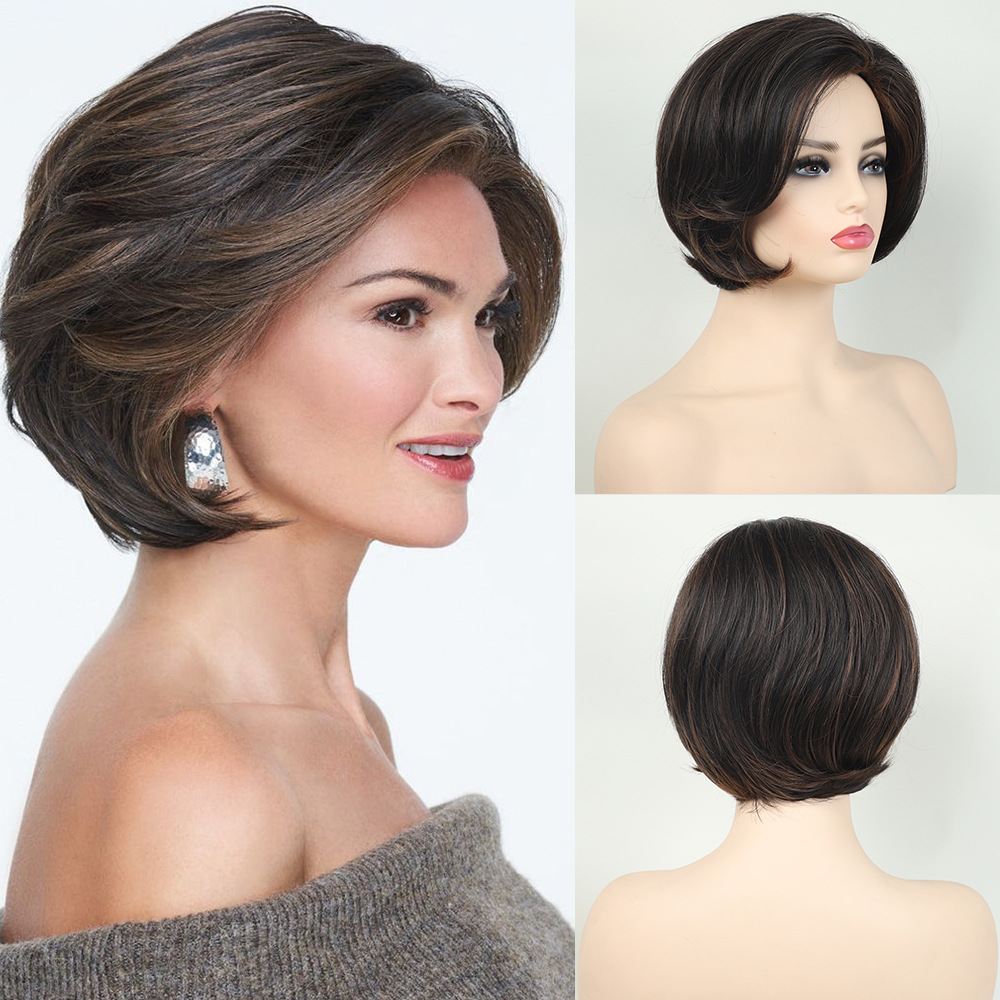 Dark Brown Curved Bob Synthetic Wig