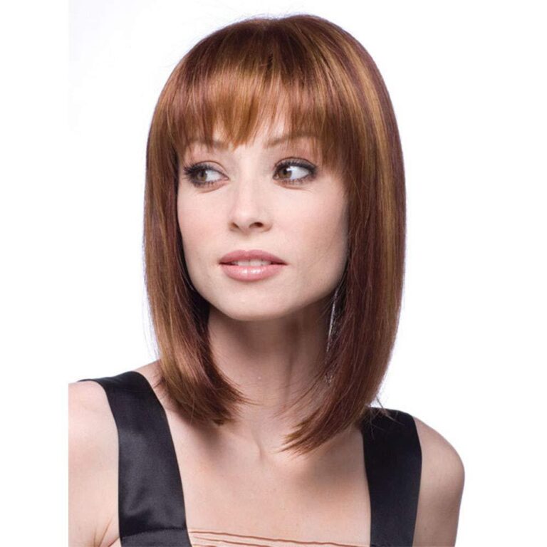 Copper Brown Long Bob Synthetic Wig with Bangs