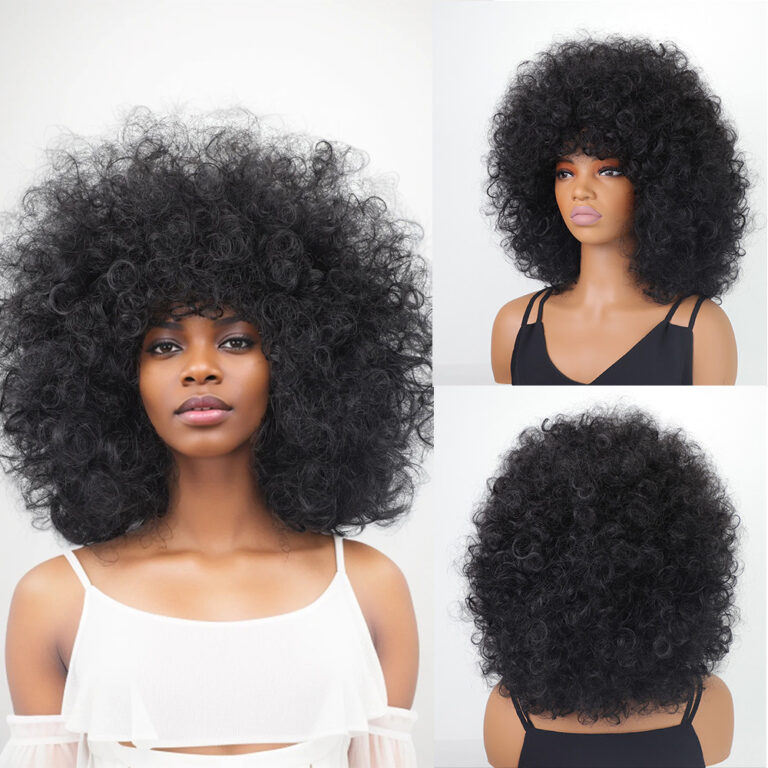 Black Rounded Afro Curl Synthetic Wig
