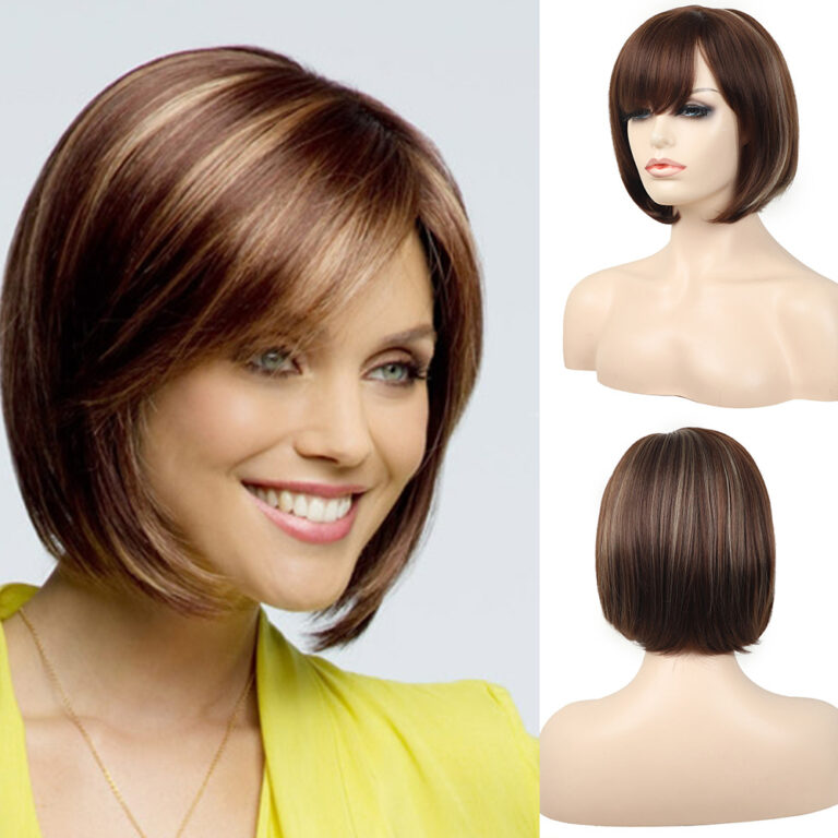 Brown Highlighted Rounded Bob Synthetic Wig