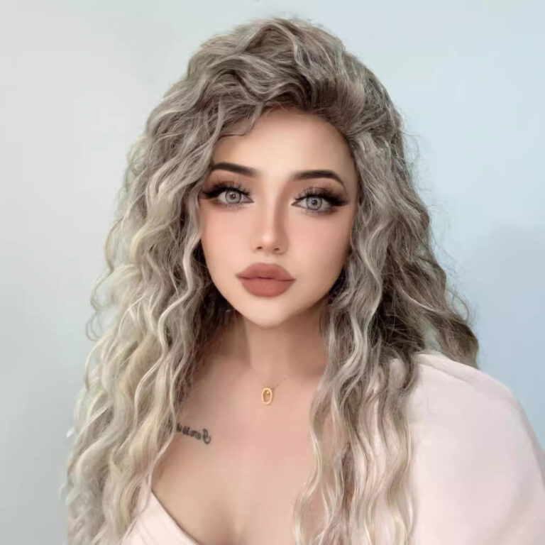 Rooted Grey Blonde Long-Wave Synthetic Wig