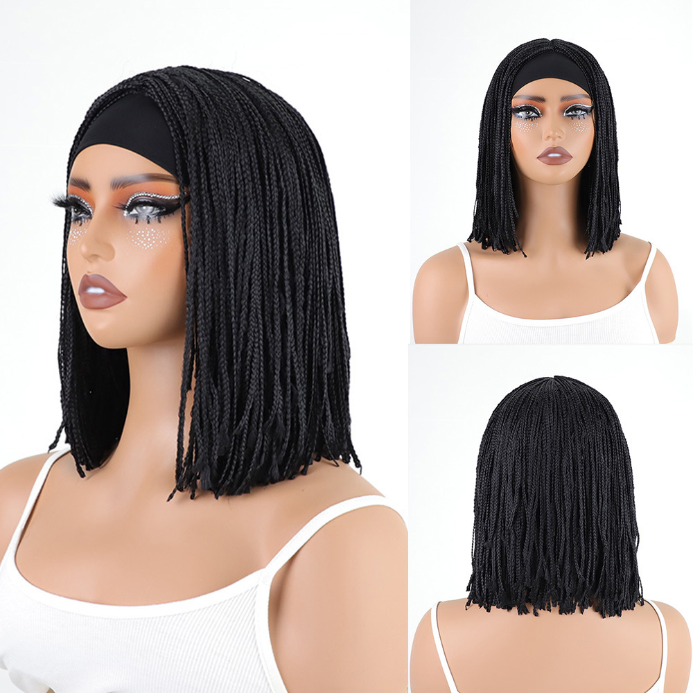 Black Braided Bob Synthetic Headband Wig