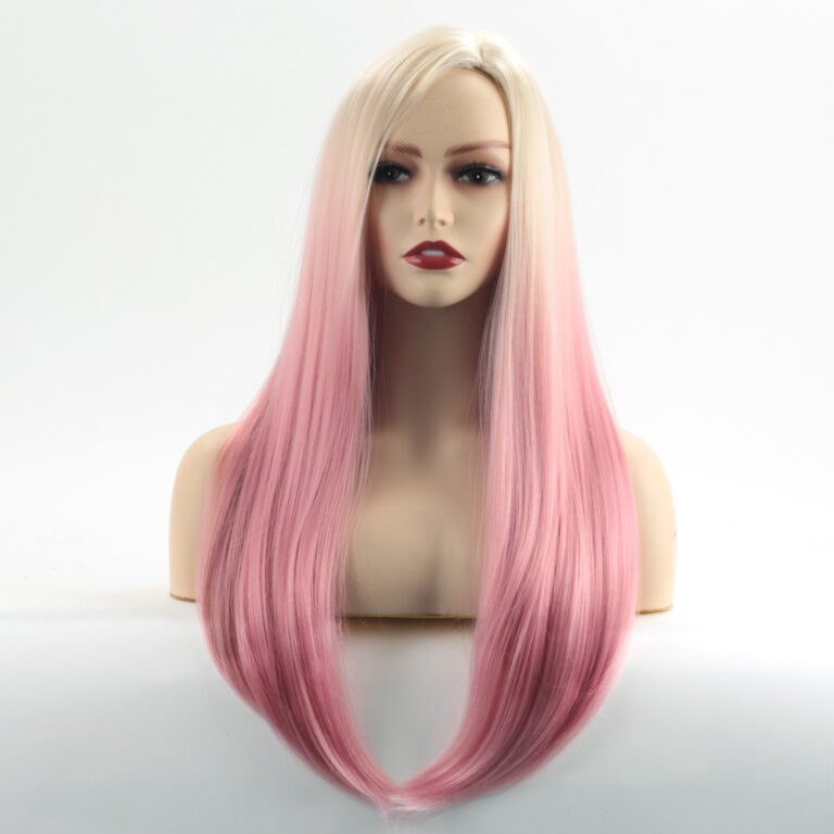 Blonde-to-Pink Ombre Long Straight Synthetic Wig