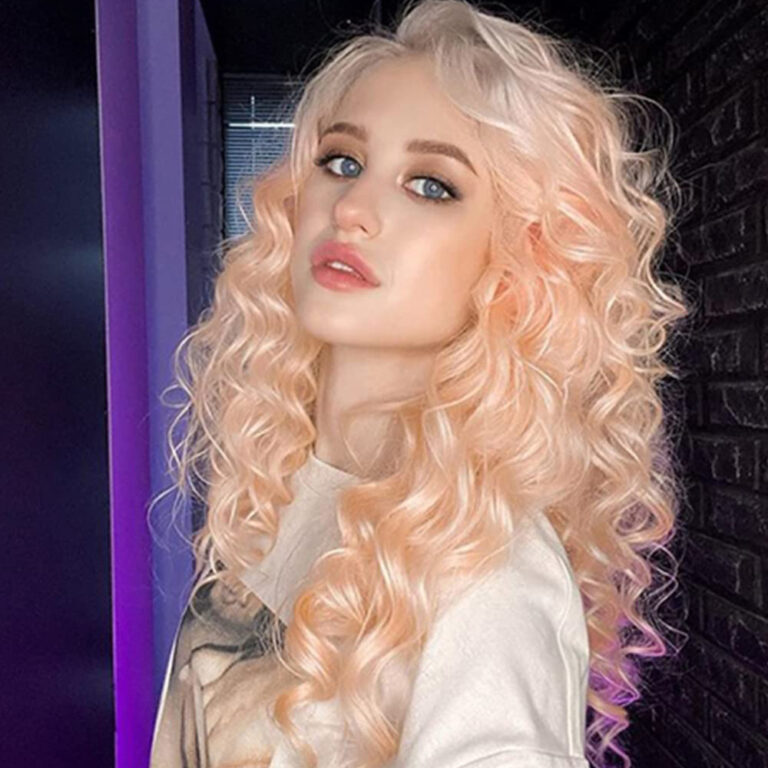 Peach Blonde Long-Curl Synthetic Wig