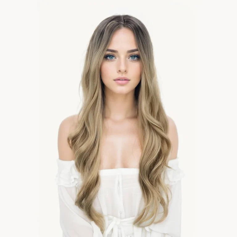 Rooted Ash Blonde Long-Wave Synthetic Wig