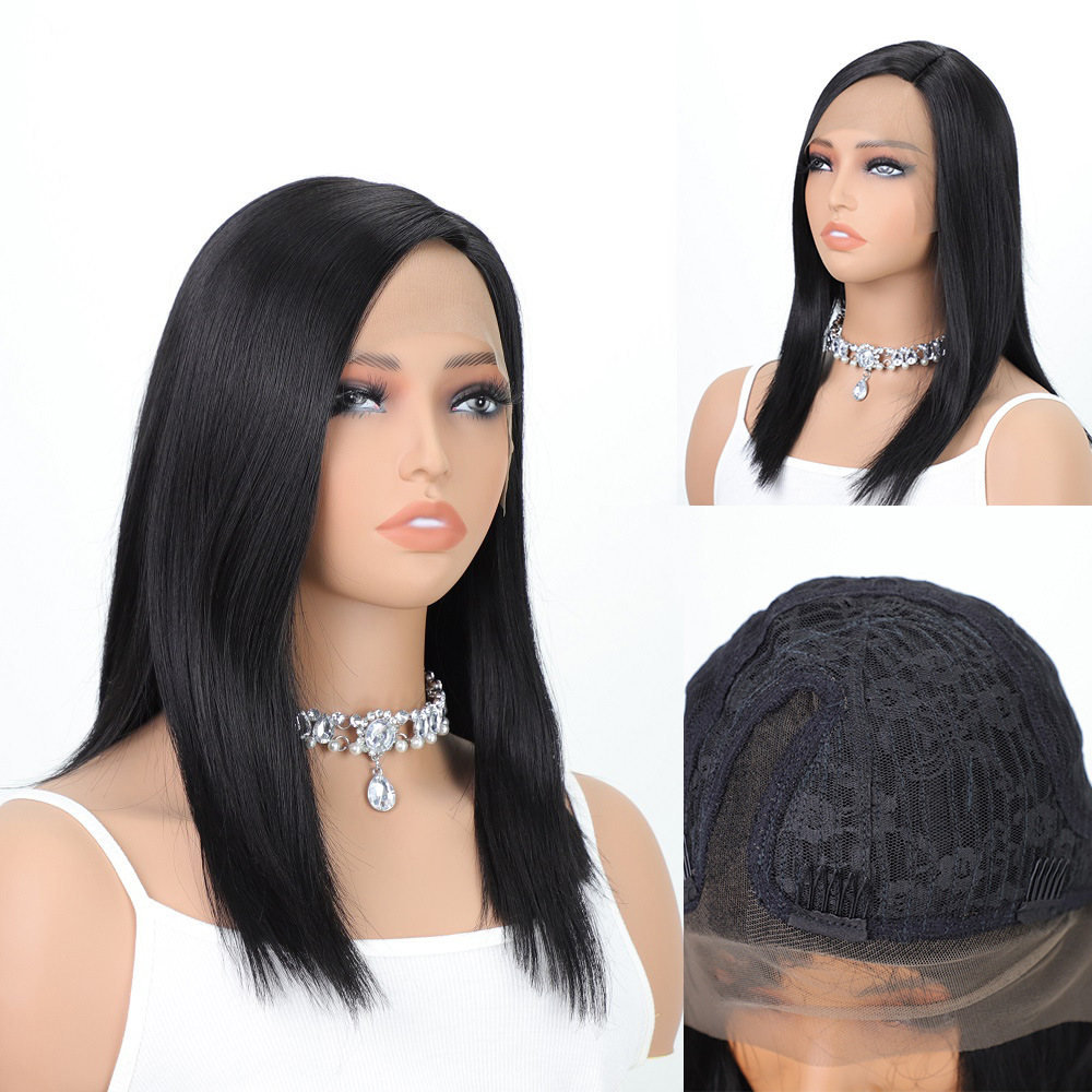 Black Straight Lace-Front Synthetic Wig