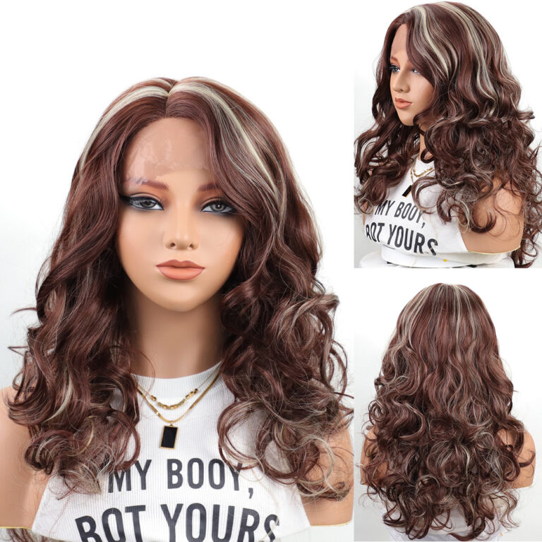 Highlighted Auburn Curly Lace-Front Synthetic Wig