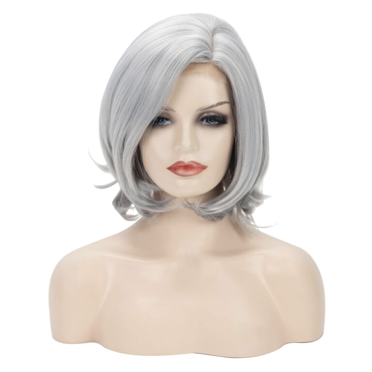 Silver Curved Bob Lace-Front Synthetic Wig