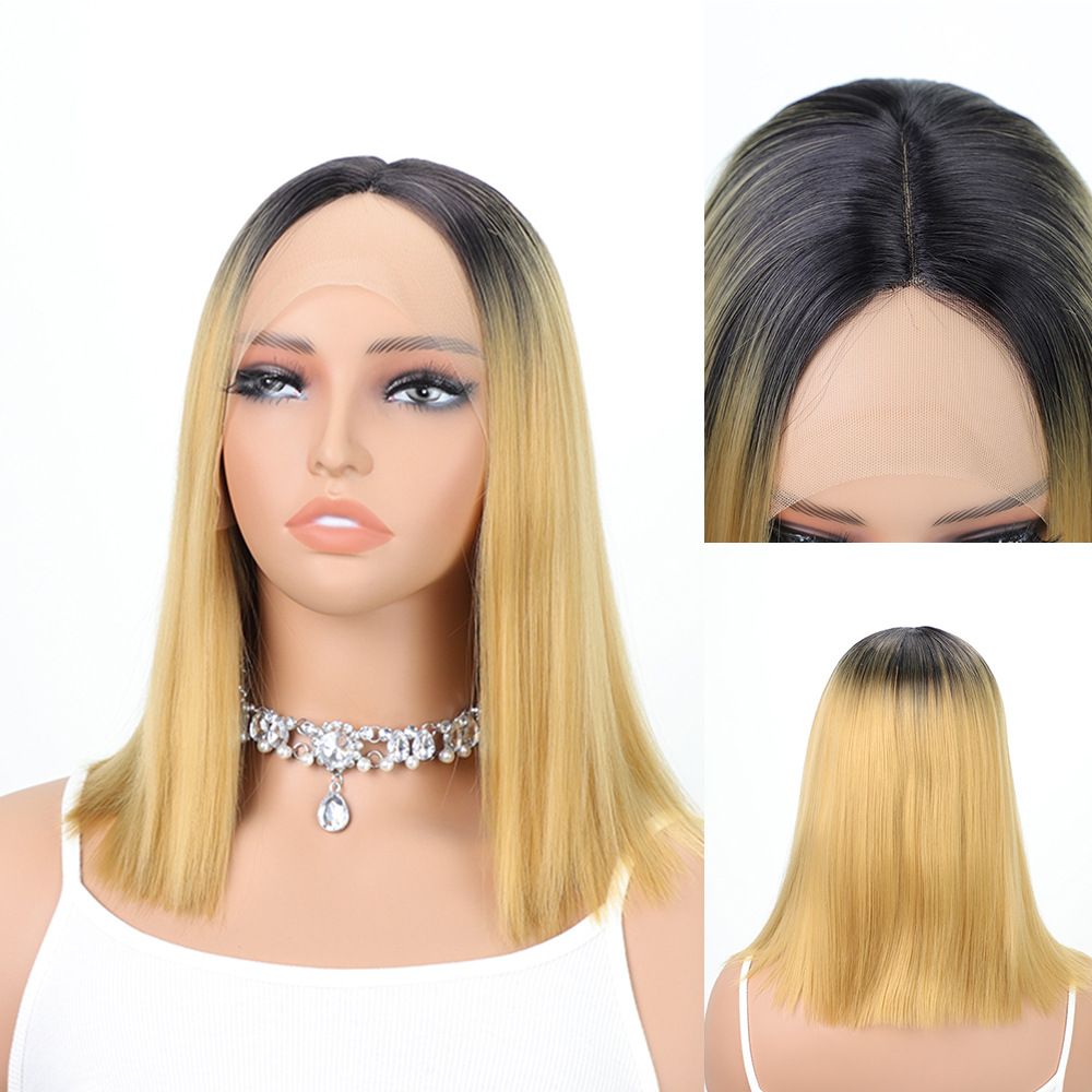 Rooted Golden Blonde Straight Lace-Front Synthetic Wig