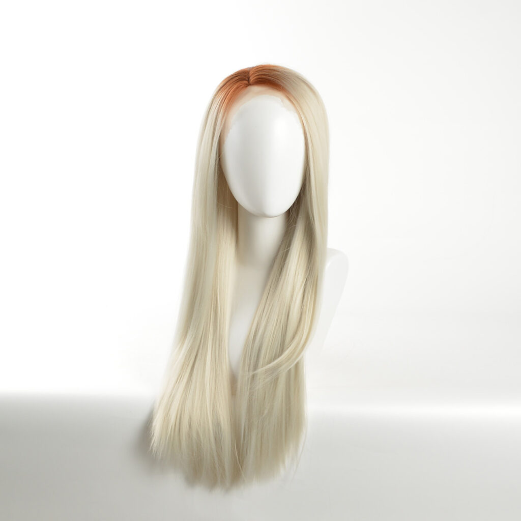 Copper-Root Platinum Straight Lace-Front Synthetic Wig