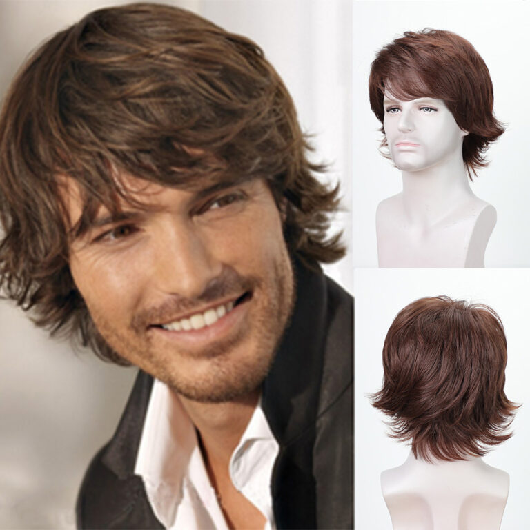 Men’s Auburn Layered-Wave Synthetic Wig