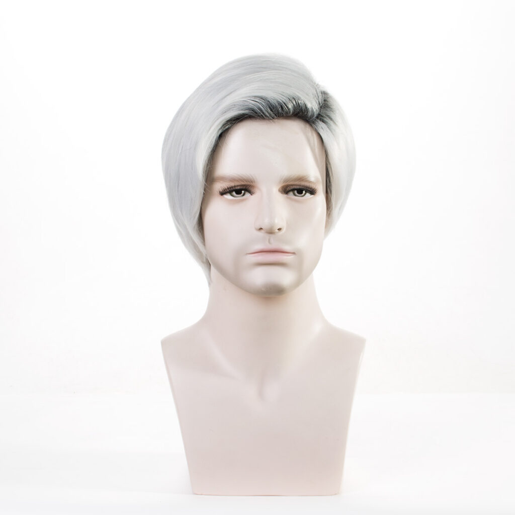 Men’s Silver White Side-Swept Synthetic Wig