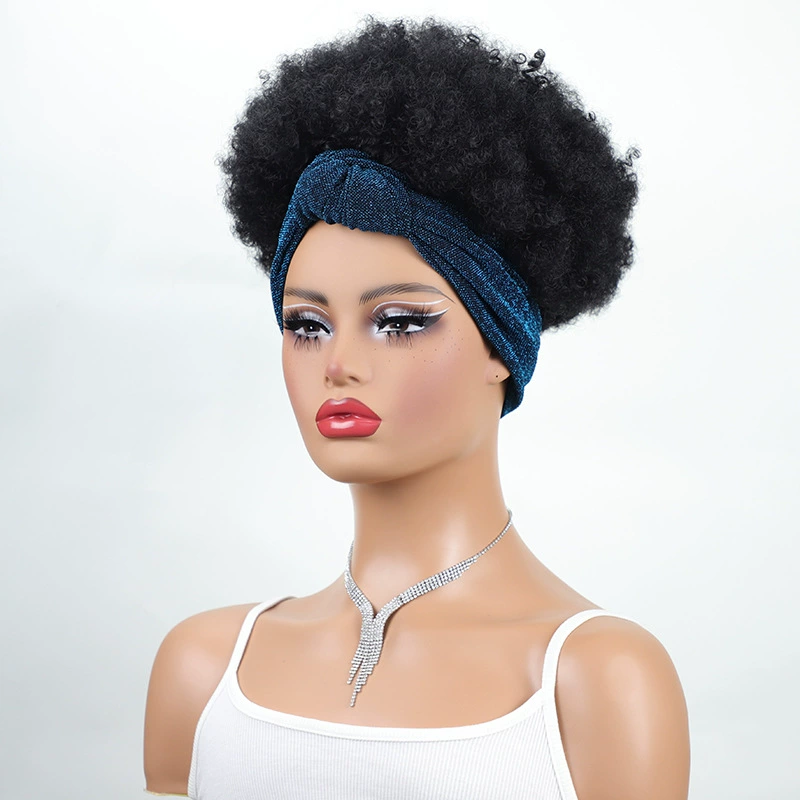 Black Afro Synthetic Wig with Blue Headband - additional supplier reference view 1