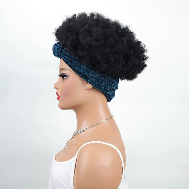 Black Afro Synthetic Wig with Blue Headband - additional supplier reference view 2