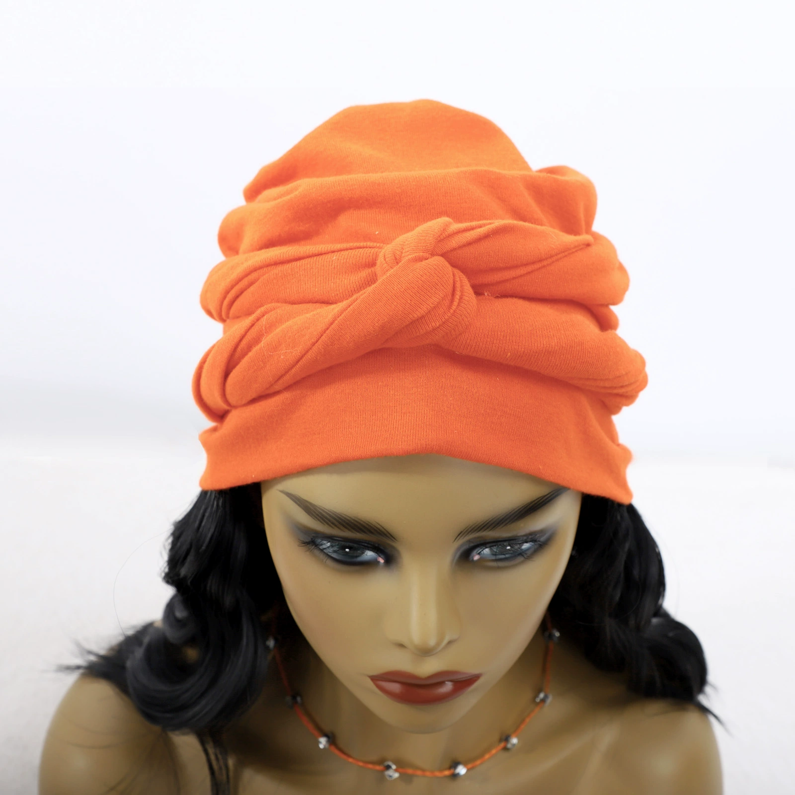 Black Wavy Synthetic Wig with Orange Turban - additional supplier reference view 1