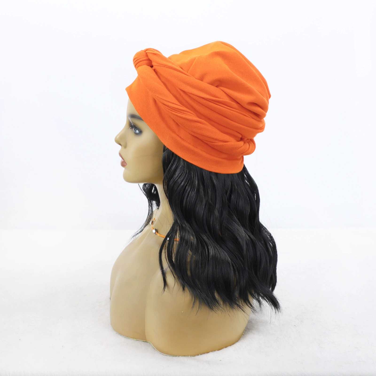 Black Wavy Synthetic Wig with Orange Turban - additional supplier reference view 2