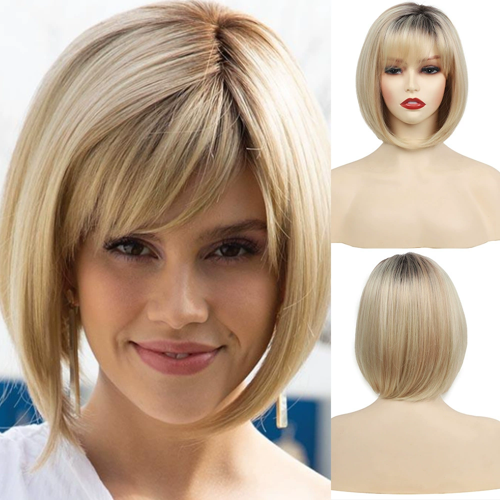 Blonde Straight Bob Synthetic Wig with Fringe - additional supplier reference view 1