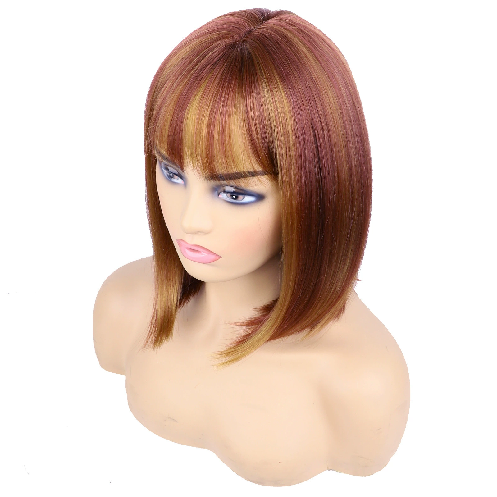Copper Brown Long Bob Synthetic Wig with Bangs - additional supplier reference view 2