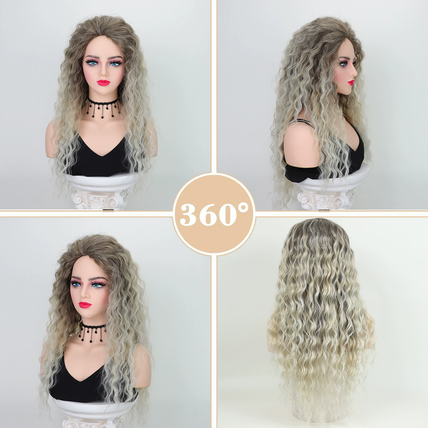 Rooted Grey Blonde Long-Wave Synthetic Wig - additional supplier reference view 1