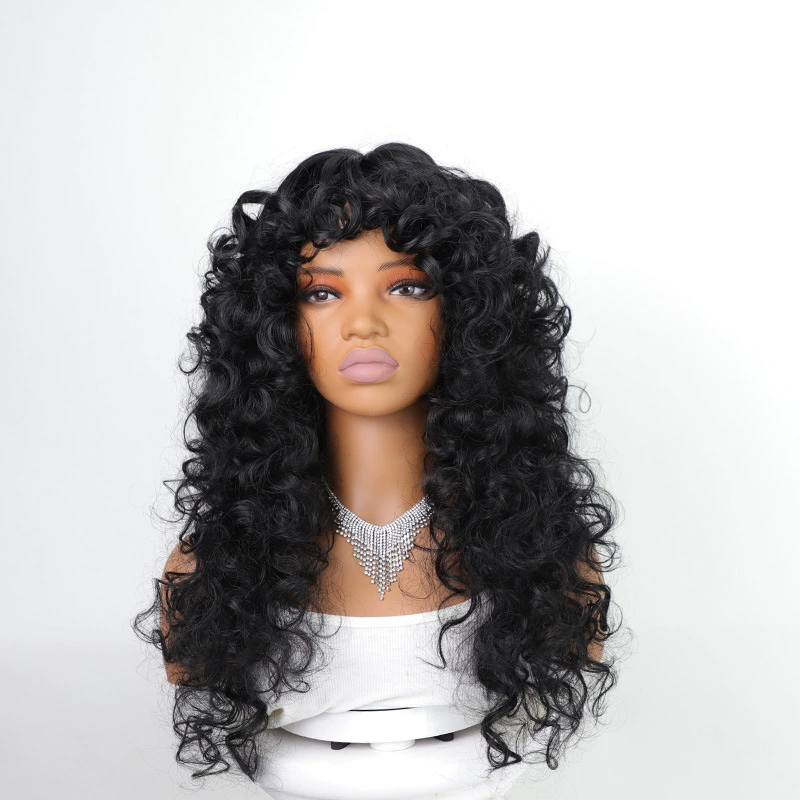 Black Long Loose-Curl Synthetic Wig with Fringe - additional supplier reference view 2