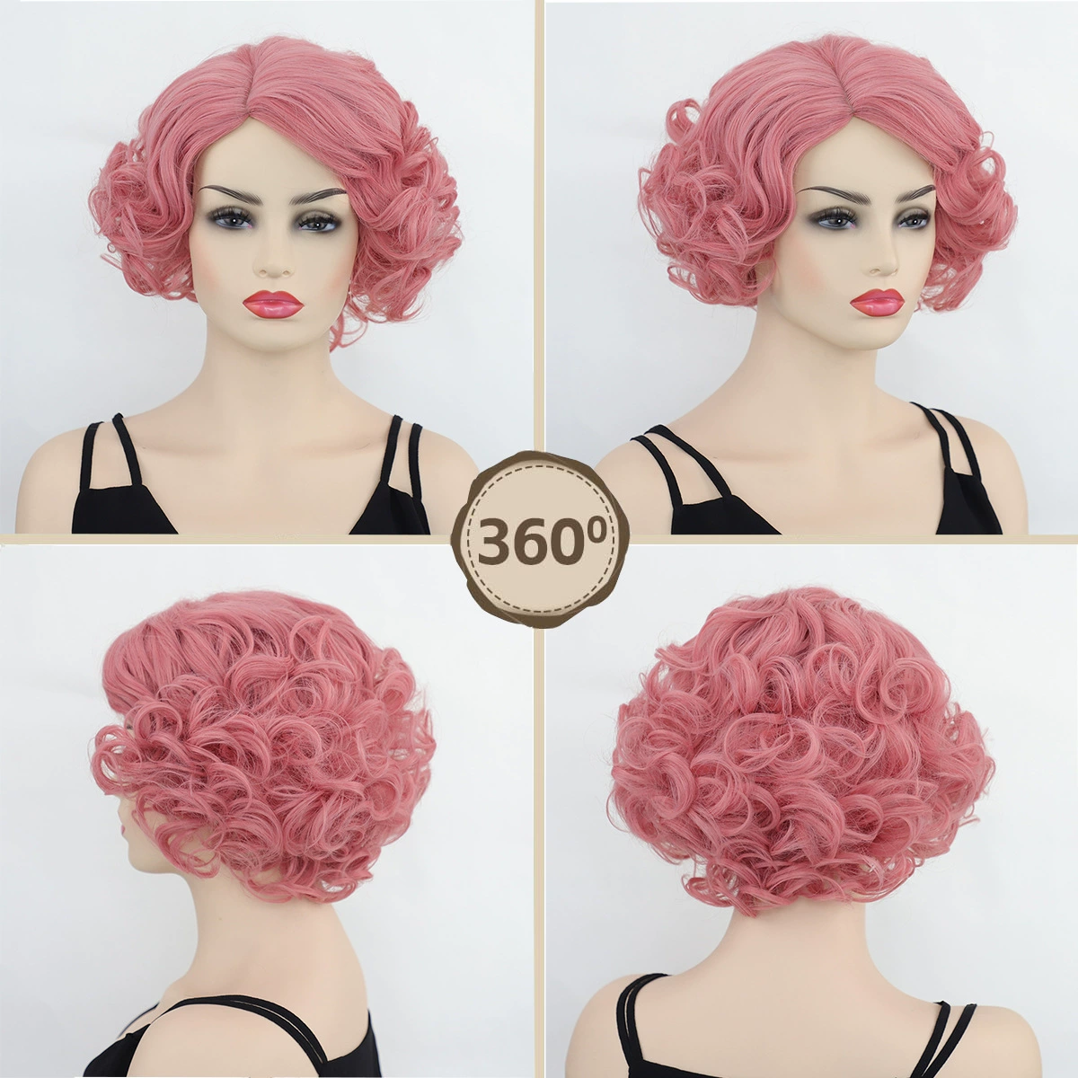 Rose Pink Vintage-Curl Synthetic Costume Wig - additional supplier reference view 1