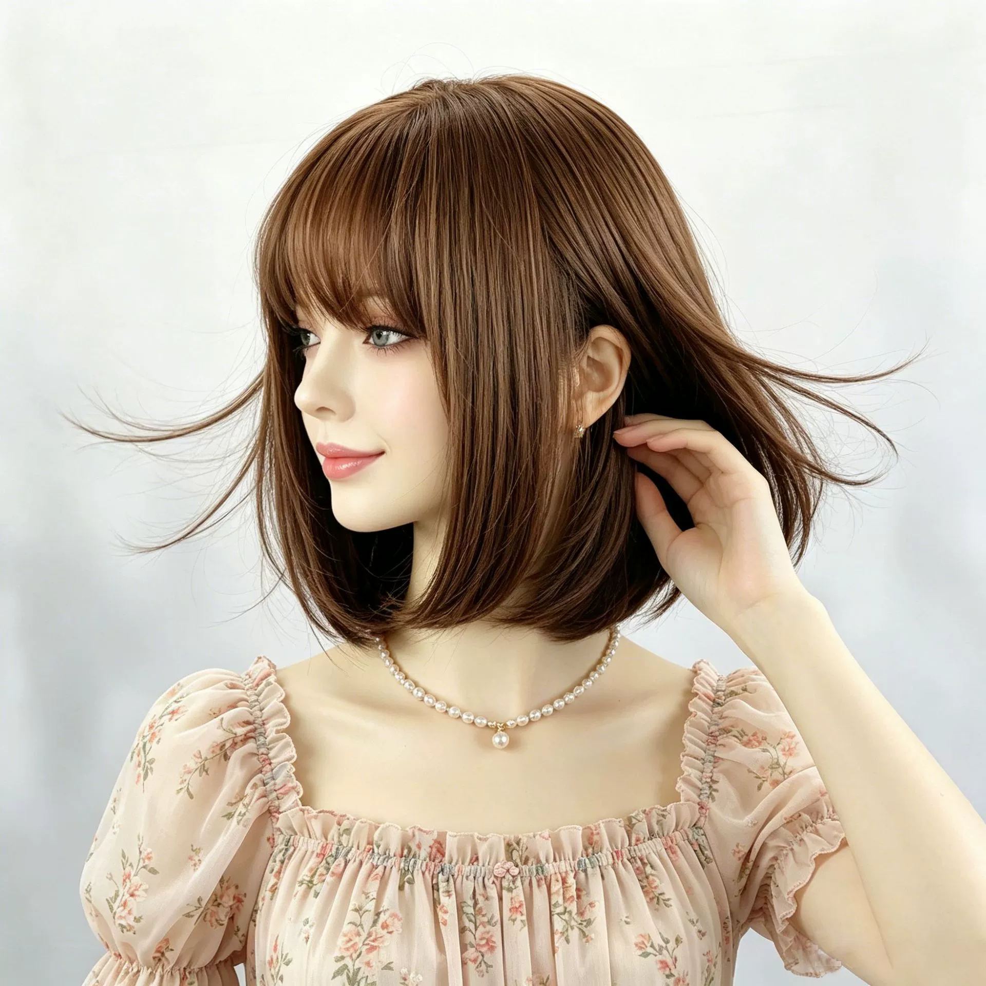 Brown Blunt Bob Synthetic Wig with Full Fringe - additional supplier reference view 1