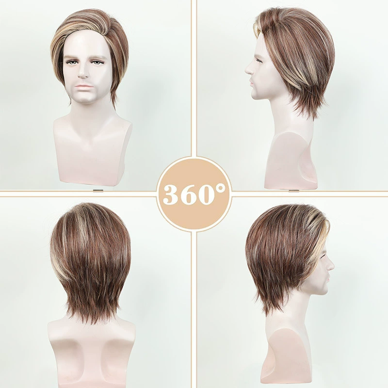 Men's Brown Highlighted Swept Synthetic Wig - additional supplier reference view 1